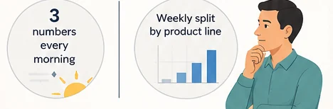 Three numbers every morning for one manager, a weekly split by product line for another.