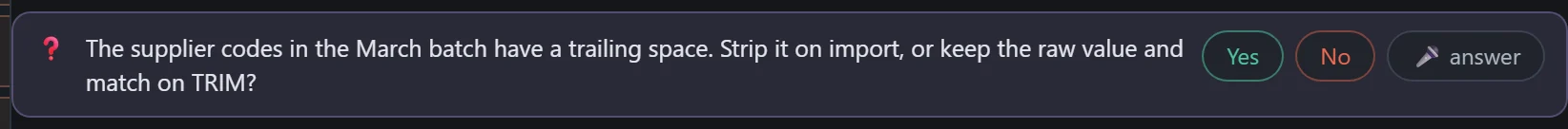 The question bar above the feed: the question itself and the Yes, No and answer buttons.